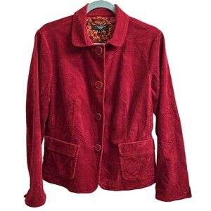 Talbots Blazer Womens Red Corduroy Button Up Lined Jacket Pockets Sz 14P